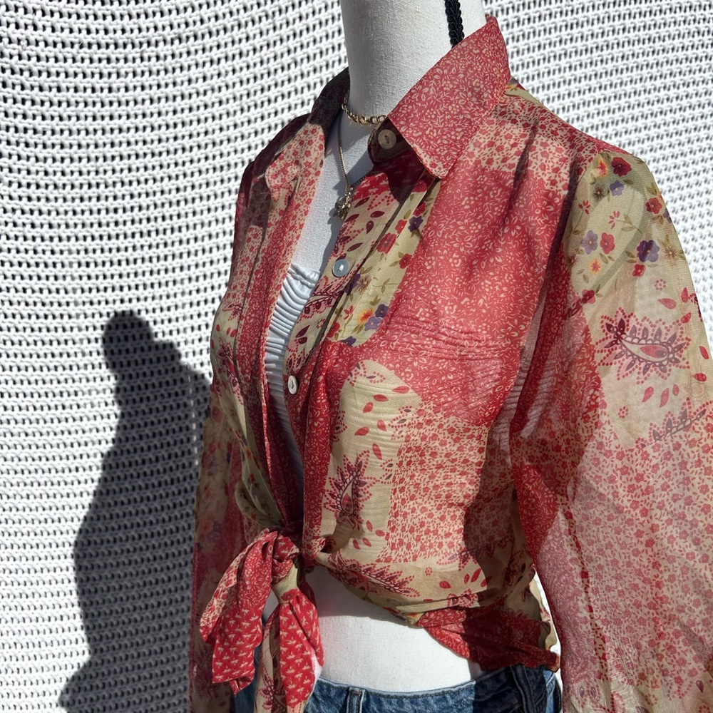 Basic Editions Red And Green Button Down Shirt - image 4